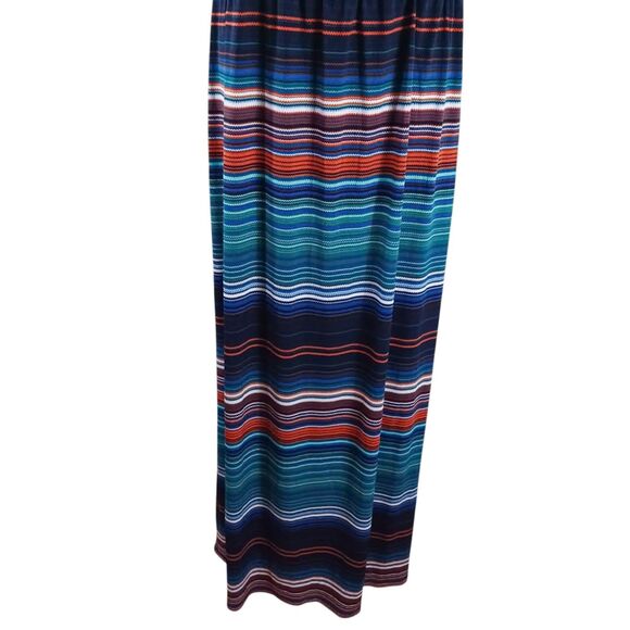 Bisou Maxi Long Dress Sz 14 Southwestern Stripe Boho Festival Halter Slit Bodice - Picture 5 of 8